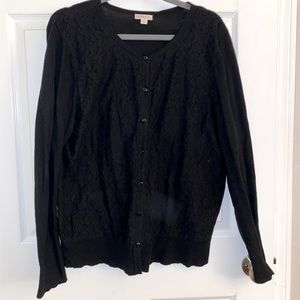 W’s Merona Black Cardigan w/ front floral detail